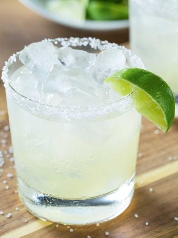 classic margarita with salted rim and lime wedge