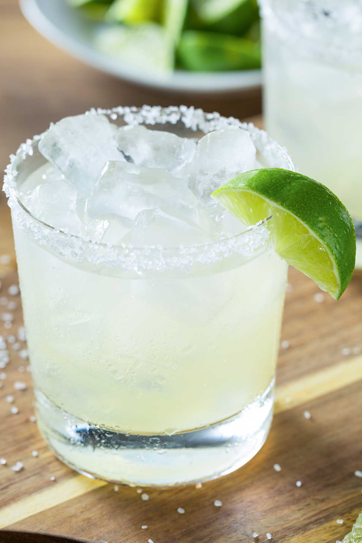 classic margarita with salted rim and lime wedge