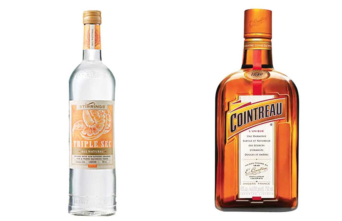 bottle of triple sec and bottle of cointreau liquours