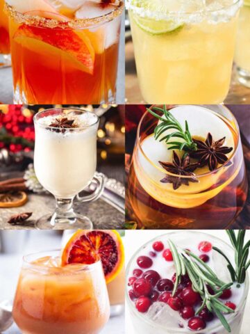 a collage of christmas coctails with tequila