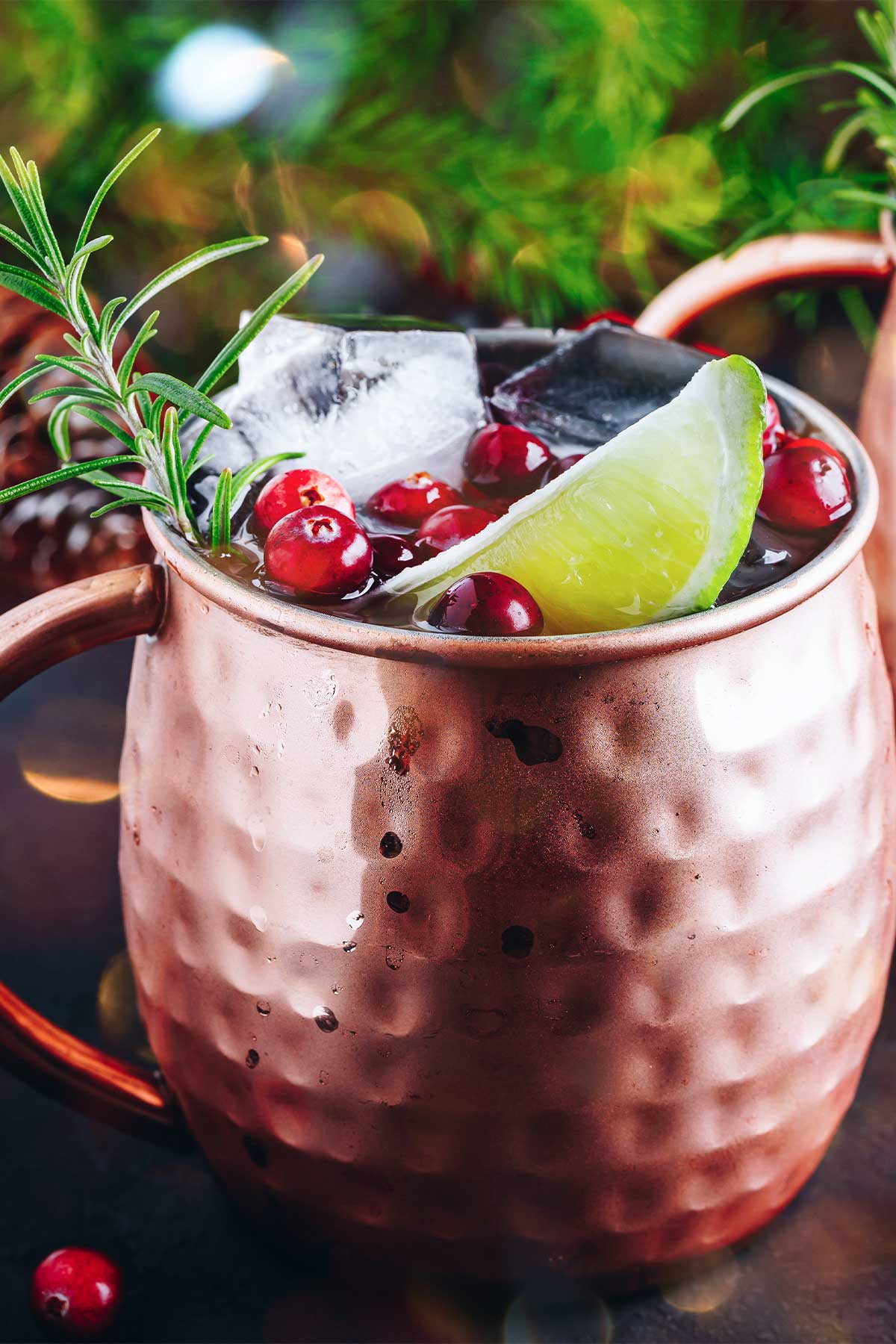 A Christmas Moscow Mule with festive garnishes