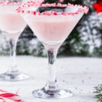 candy cane margarita with a candy cane rim.