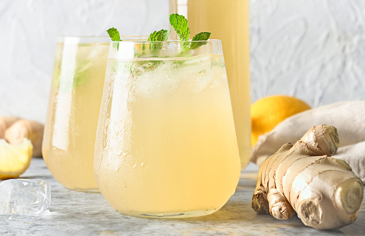 ginger margarita with mint sprig.