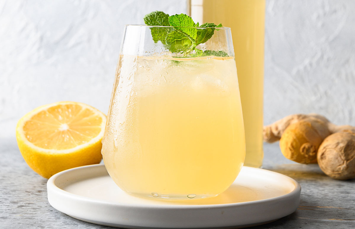 ginger margarita with mint sprig.