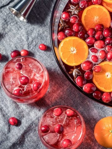 tequila Christmas punch with oranges and cranberries
