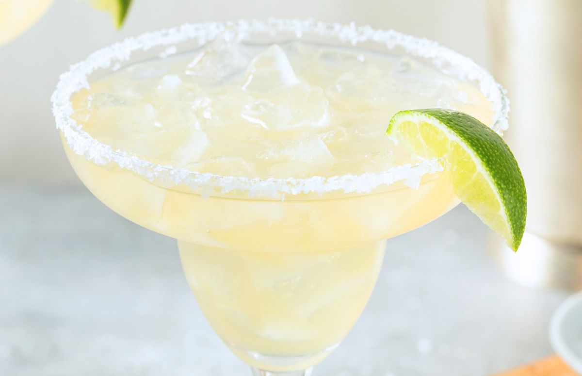 Casamigos Margarita with a salted rim and lime wedge