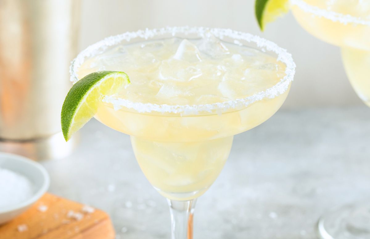 Casamigos Margarita with a salted rim and lime wedge