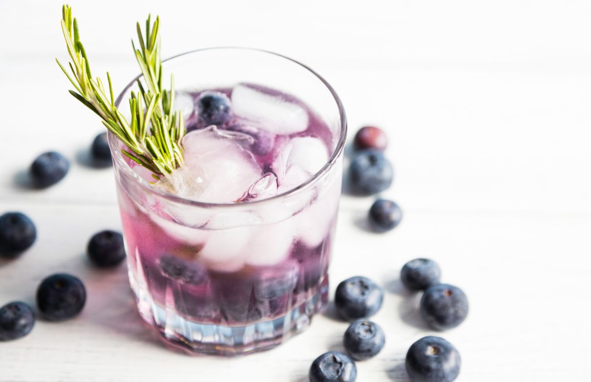 glass of a blueberry cocktail