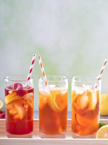 three glasses of iced tea with tequila