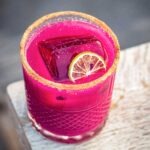top view of a glass of prickly pear margarita