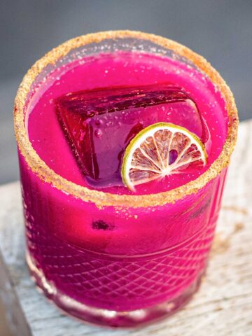 top view of a glass of prickly pear margarita